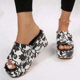 Women's Summer Shoes 2023 Casual Thick Sole Wedge Slippers Flip-flops Outdoor Beach Fish Mouth Shoes Popular Print