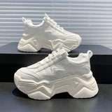 Black Dad Chunky Sneakers Casual Vulcanized Shoes Woman High Platform Sneakers Lace Up White Sneakers Women