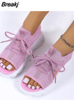 new summer comfortable and casual round toe woven mid-heel wedge sandals for