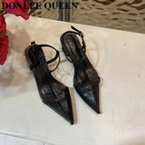 Women Sandals Thin High Heels Ankle Strap Pointed Toe Narrow Band Clip Toe Shoes Fashion Gladiator Sandals Brand 2023