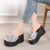 Plus Size 35-43 Slippers Women's Fashion Sequin Bow High Heel Sandals Sexy Platform Shoes Slippers
