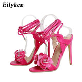New Style Designer Flowers Ladies Women Sandals Ankle Strap Party Wedding High Heel Summer Ladies