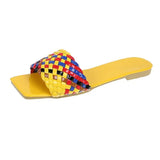 Women Braided Slippers Beach Candy Colors Charm Summer Open-toe Flat Slippers Large Size 42 Vacation Casual Women