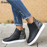 Boots Women Lace-Up Shoes Coloured Snake Short Spring Autumn Botas Round Head Casual Slip on Black Large Size Gothic