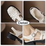Size 34-40 Women Sandals Real Leather Rome Retro Medium Heels Shoes For Women Summer 2023 Fashion Platform