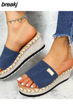 Summer Platform Slippers for Women Fashion Casual Hemp Wedges Sandals Thick Sole Open Toe Outdoor Beach Woman Walking