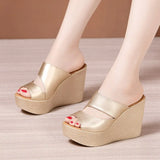 Super High Heel Slippers Women's Muffin Thick Soles Waterproof Table Fashionable Small Size 32-33 Slope Heel Sandals
