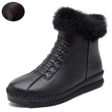 Handmade Genuine Leather Women Boots Rabbit Fur Flat Ankle Boots Women Snow Boots Winter Warm Casual Shoes Botas
