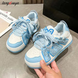 Women's Platform Vulcanized Shoes 2024 Spring Colorful Kawaii Casual Shoes Women's Board Shoes Round Toe Lace-up