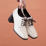 Spring and Autumn New High Heels Women's British Style Thick Heels Fashion Lace-up Deep Mouth Small Leather