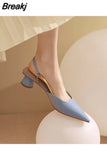 Office Work Women's Shoes Chunky Sandals for Woman Pointed Toe Summer 2023 Thick Heel Beige Block Closed Trend The