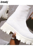 Women Boots Elastic Platform Boots Breathable Spring Summer Heels Botas Mujer Slip On Ankle Boots Elegant Woman Heeled