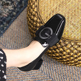 new high heel fashion single shoes British wind loafers patent leather square thick heel small shoes