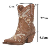 New 2023 Spring Autumn Western Boots With Flower Fashion Cowgirl Walking Comfy Woman Ankle Boot