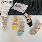 New Summer Slippers Low Heels Slides Female Peep Toe Square Heel Slipper Brand Sandals Women Slipper Big Size 41 Flip