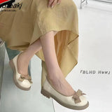 Flat Shoes Women Bow-Knot Single Shoes Round Toe Loafers Leather Spring And Autumn