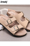New Summer Men Beach Slipper Couple Shoe Casual Cork Nubuck Leather Women Outdoor Fashion Double Buckle Slide