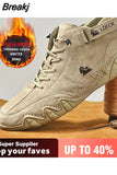 Men Boots Winter with Fur Warm Handmade Ankle Boots Men Work Hot Sale Snow Shoes Men Split Leather Boots Casual High Top