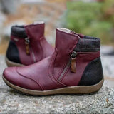 Women's Ankle Boots Round Toe Solid Color Ladies Boots Retro Pu Leather Comfortable Chelsea Boots Women Booties Big Size