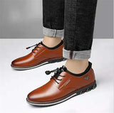 Leather Shoes Men's Lace-up Business Formal Wear Oxford Cloth Solid Color Wedding Office Men's Flat Shoes