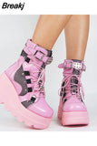 Design Gothic Style Platform Mid-Calf Boots Big Size 43 2023 New Winter INS Hot Sale Comfy Woman Shoes Motorcycle