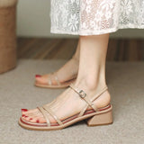 Summer Women Sandals Thick Heels Ladies Soft Comfortable Strip Straps Solid Beige Black Sexy Elegant Sandals