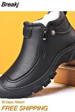 Men Boots Thick Plush Warm Snow Boots Leather Zipper Men's Ankle Boots Platform Non-slip Waterproof Mens Hiking