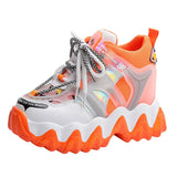 Spring Women Flats 2022 New Mixed Color Lace Up Height Increasing Women Sneakers Casual Leisure Comfy Platform