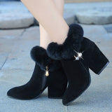 Boots Women Fur Winter Warm Pointed Ankle Boots Sexy Rhinestone Decoration Zipper Women Boots Comfortable Female