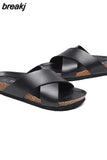 2023 Unisex Fashion Men Beach Cross Cork Slippers Summer Solid Color Non-slip Outside Women Slide Shoe High