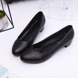 Shoes Female Flat Professional Shallow Round Heels Low Heel Black Shoes Large Size Code