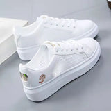 Spring Autumn Fashion Women Running Shoes White Breathable Embroidered Flower Lace-Up Casual Sneakers Zapatos De