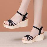 Heel Slope Sandals Wear 2023 Summer New Muffin Thick Soles Fashionable Large Size Soft Soles Gold Sandals