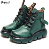 Shoes Women Boots Retro Genuine Leather 2023 New Autumn Winter Zip Round Toe Concise Handmade Leisure Ankle