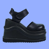 Brand Punk Goth Cover Toe Platform Wedges Thick Heels Women Shoes Hook Loop Design Summer women's Sasndals