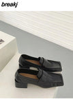 Women Casual Loafers Simple Style Square Toe Low Heels Pumps Fashion British Moccasin Female Slip On Shoes For Party Dress