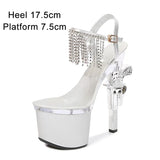 Women's Shoes Stripper Heels Platform Sandals Mules High Heels 17.5 cm Transparent Strip Pole Dance Pistol Heel Size