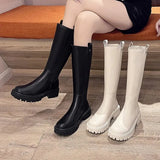 Thigh High Flat Boots Women Shoes Black Gothic Shoes White Leather Boots Platform Shoes Chelsea Boots Knee-high