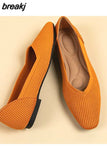 Autumn Knitted Breathable Mesh Ballet Flats Square Toe Slip On Loafers Women Flat Shoe Casual Soft Bottom Boat