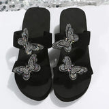 Crystal Butterfly Wedges Heel Slippers Women 2023 Plus Size Thick Sole Sandals Woman Non Slip Platform Flip Flops