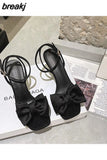 8CM Sandals Women Summer Designer Sandals Heels Rhinestone Silk Bow Ankle Strap Ladies Prom sandale femme luxe