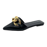 Women's Mules Shoes Pointed Toe Low Heel Women's Slippers Summer Metal Chain Female Sandals Woman Closed Toe Casual