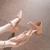 Breakj Women's Shoes 2025 New Trendy Tip Hollow Bow 5Cm Heel Female Students Thick Heel Sexy Fashion Single