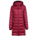 Women Plus Size Down Jackets Long Ultra Light Thin Casual Coat Slim Remove Hooded Parka Fashion Jacket Autumn
