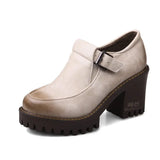 New 2021 Spring Platform Women Shoes On Heels British Style Single Shoes Round Toe Square Heels Ladies Pumps Large