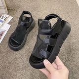 Women 2023 Summer New Fashion Thick-bottomed Breathable Eugene Yarn Mesh Magic Paste Roman