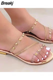 Women's Shoes 2023 Hot Basic Women's Slippers Summer Fashion Rhinestone Flat Shoes Sexy Sandals Transparent Non Slip