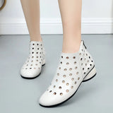 2021 Summer Ankle Boots Genuine Leather Shoes Women Med High Heel Back Zipper Boots Cutout breathable Mujer
