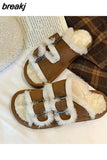 Winter Women Buckle Fluffy Slipper Casual Fashion Platform Soft Artificial Fur Slides