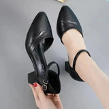 De Mujer Lady Cute Light Weight Spring & Summer Black Patent Leather Square Heel Buckle Shoes Sapatos Femininas